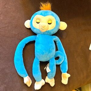 FINGERLINGS BLUE PLUSH MONKEY 16 INCH TOY INTERACTIVE SLEEPS GIVES KISSES